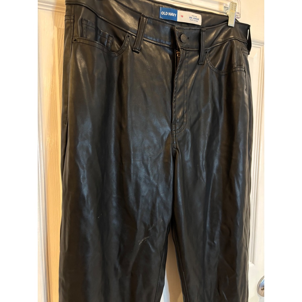 Old Navy‎ OG Loose High-Rise Faux Leather Black Pants Women's Size 12